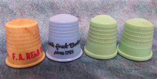 LARGE MIXED LOT OF 48 VINTAGE THIMBLES-MIXED METALS AND PLASTIC-SOME ADVERTISING